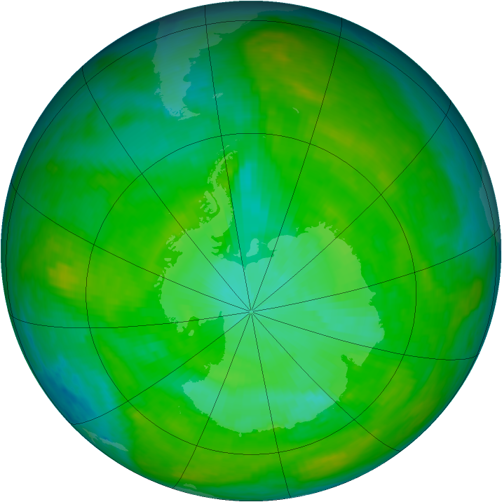 Antarctic ozone map for 21 December 1984